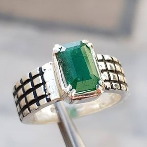 Swat Emerald Cut Emerald Ring for men Dark green